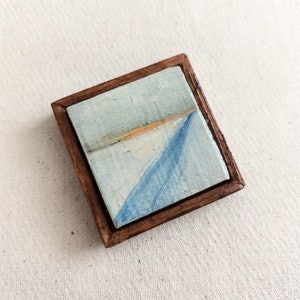 Invierno, pintura al óleo de paisaje diminuto, pintura de paisaje en miniatura, arte de imán de refrigerador con marco hecho a mano, decoración de cocina vintage, pintura original