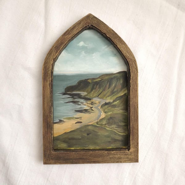 Arched Coastline, Original Seascape Nautical Oil Painting with Custom Frame