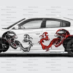 VENOM - CARNAGE Head Superhero, Villain Inspired Car Side Sticker, Universal Size, Car Decal Wrap