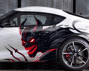 Buy Demon Car Side Wrap – Evil Red Eyes Devil Vinyl Decal