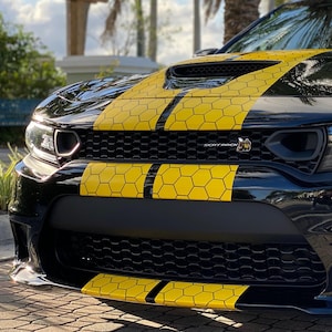 Honey Comb RACING Stripes Dual 10&quot; for Dodge Charger and challenger With Trim Package Charger GT, SRT, Scatpack, Hellcat Car Decals Dodge Ch