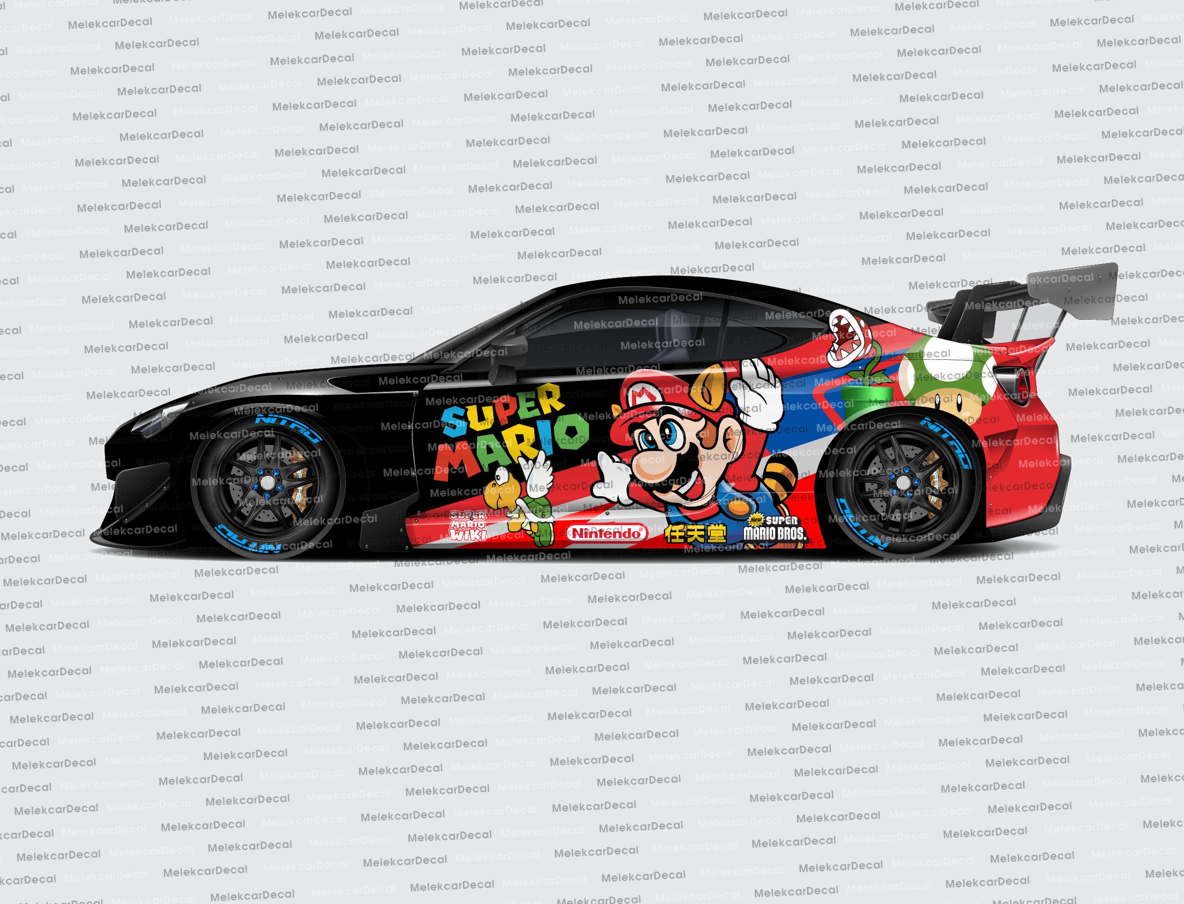 Super Mario Car Side Wrap, Full Color Graphics, Vinyl Livery Decal Fit
