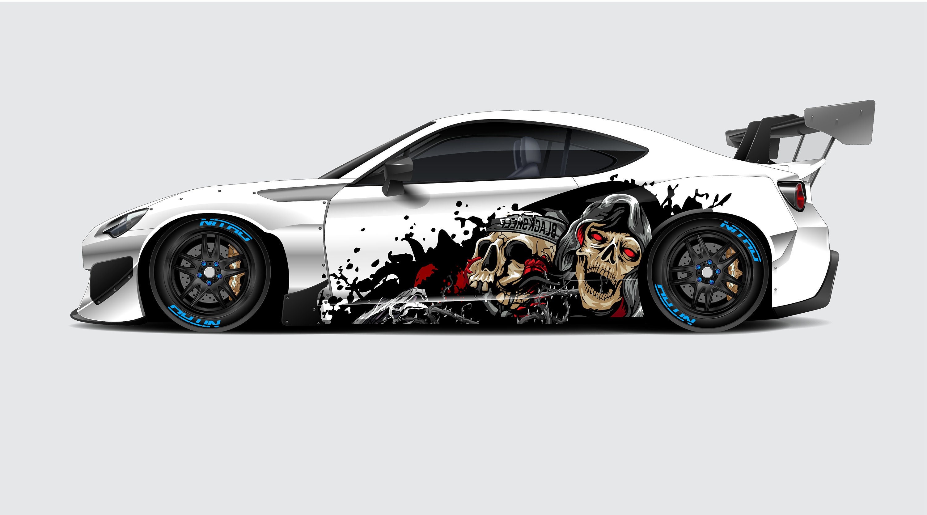 Large Skull Side Graphic Splash, Large decal for Charger, Challenger, Mustang, Camaro, Honda