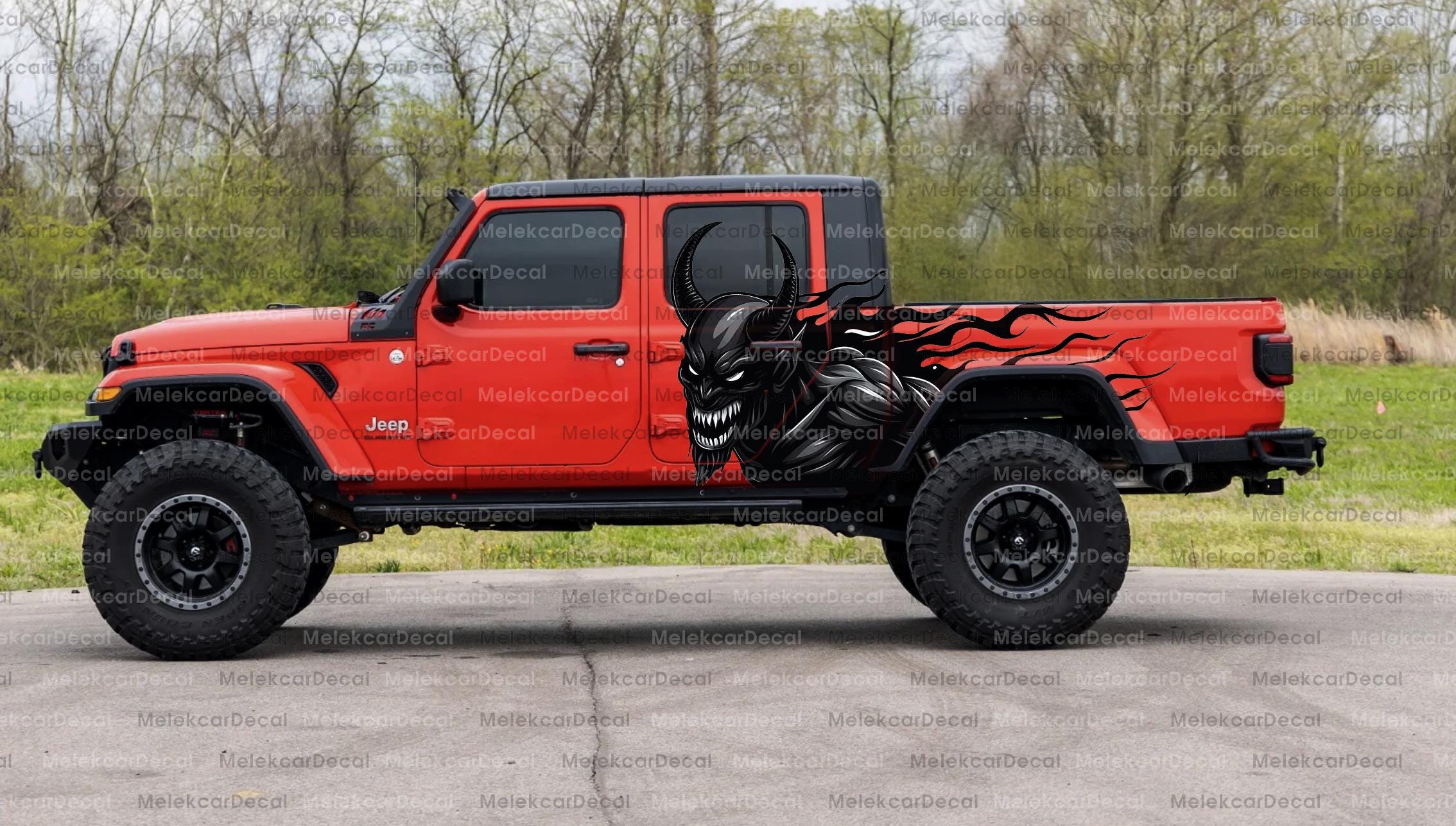 Demon Car Side Wrap – Evil Red Eyes Devil Vinyl Decal, Universal