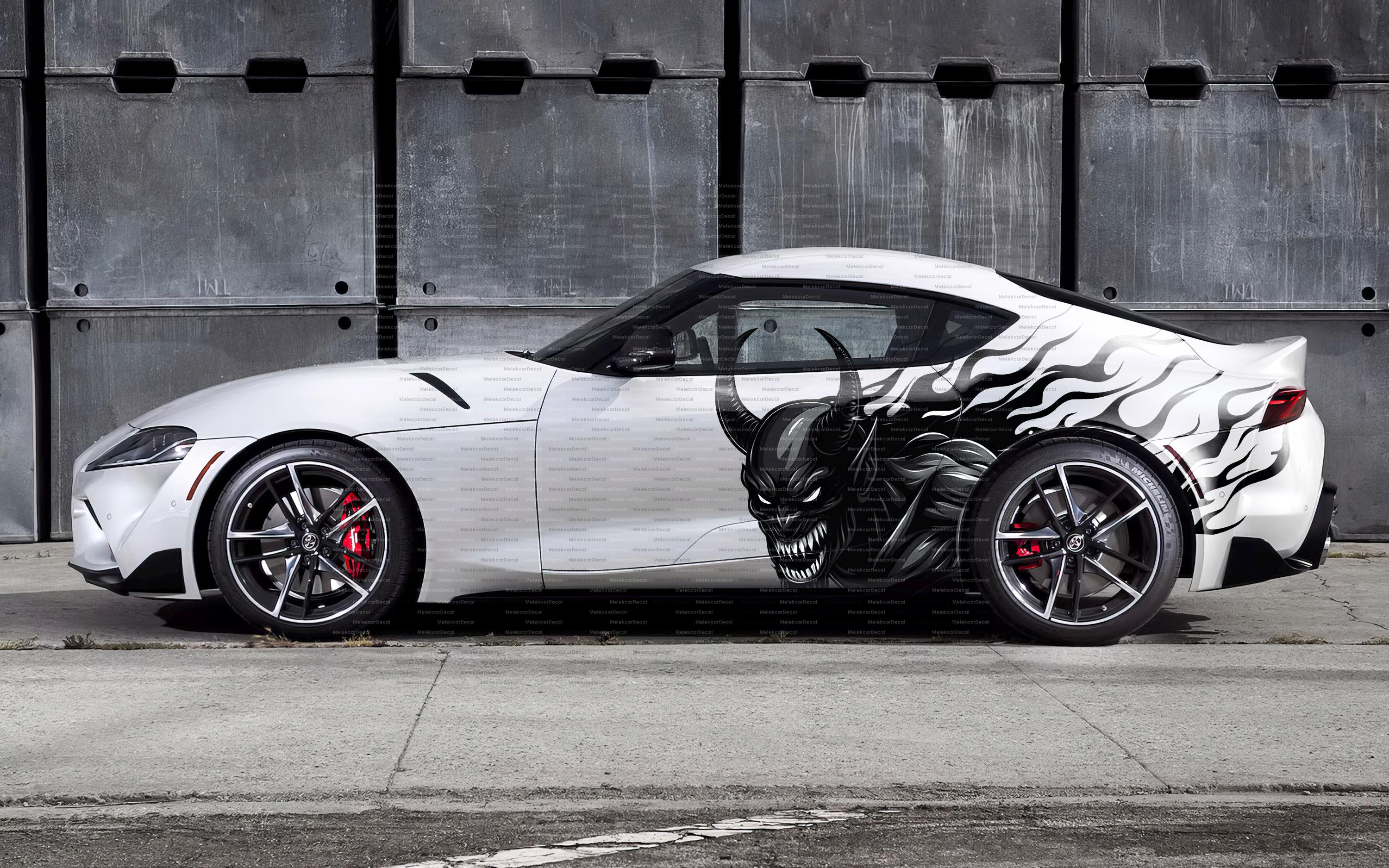 Demon Car Side Wrap – Evil Red Eyes Devil Vinyl Decal, Universal