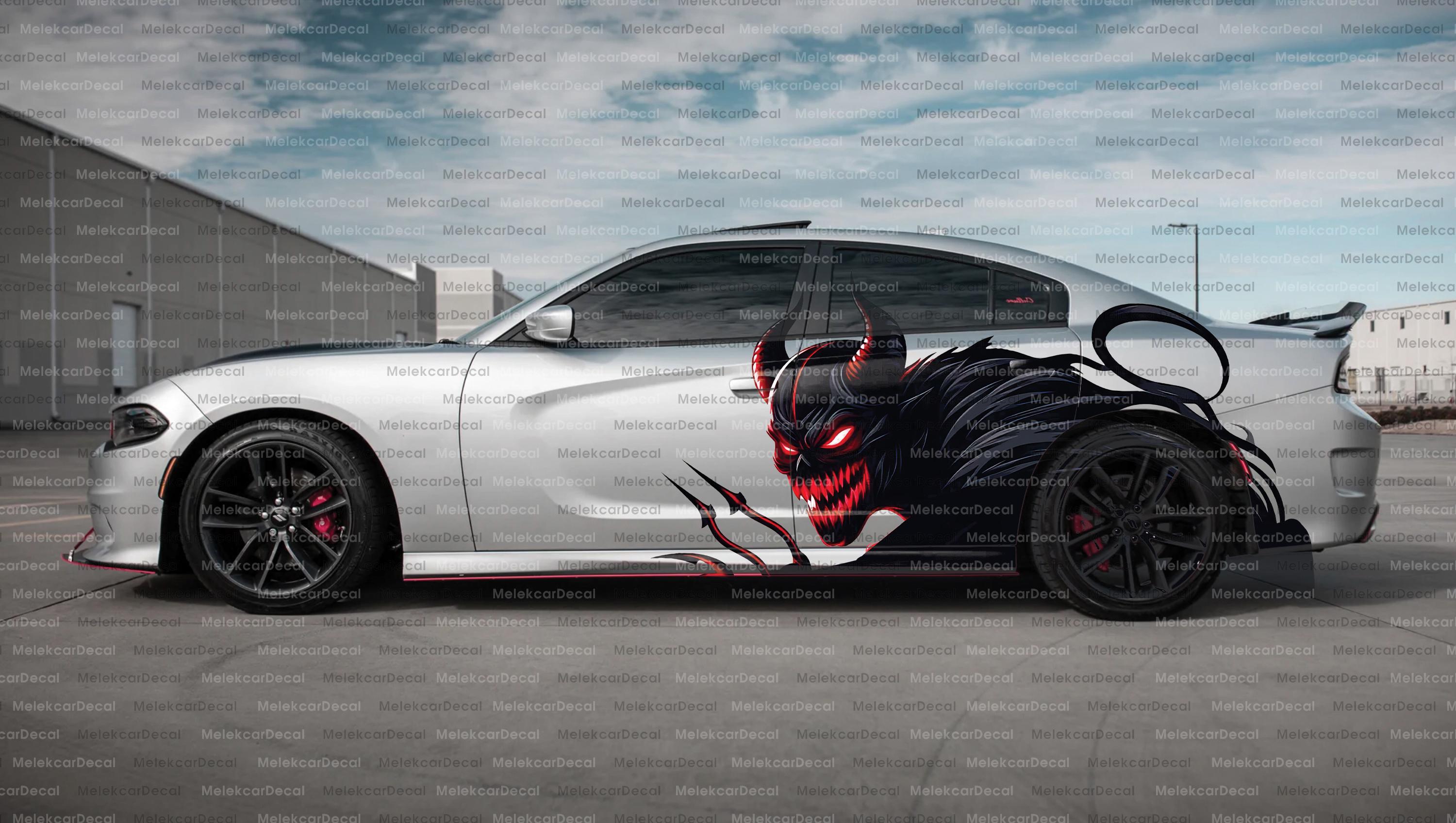 Demon Car Side Wrap – Evil Red Eyes Devil Vinyl Decal, Universal