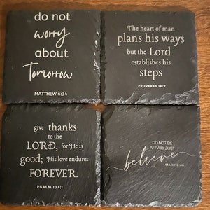 Slate Coaster Set, Personalized Coasters, Christian Gift, Bible Coaster, Drink Coffee Coasters, Custom Coaster, Personalized Slate Coaster