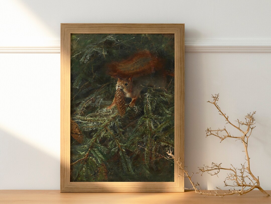 Mondi Art Store Herbstbilder Leinwand Eichhörnchen Und Pinienkerne. Leinwandbilder Aus Vliesstoff Wald. Modernes Wohnzimmer-Wandbild, 30 X 45 Cm (11,8 X 17,7 Zoll), Ungerahmt