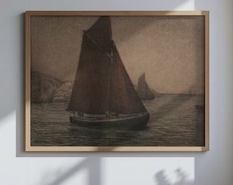 イギリス製グラスペインティング⑤ ヨット 52.5×46cm 額入り 絵画