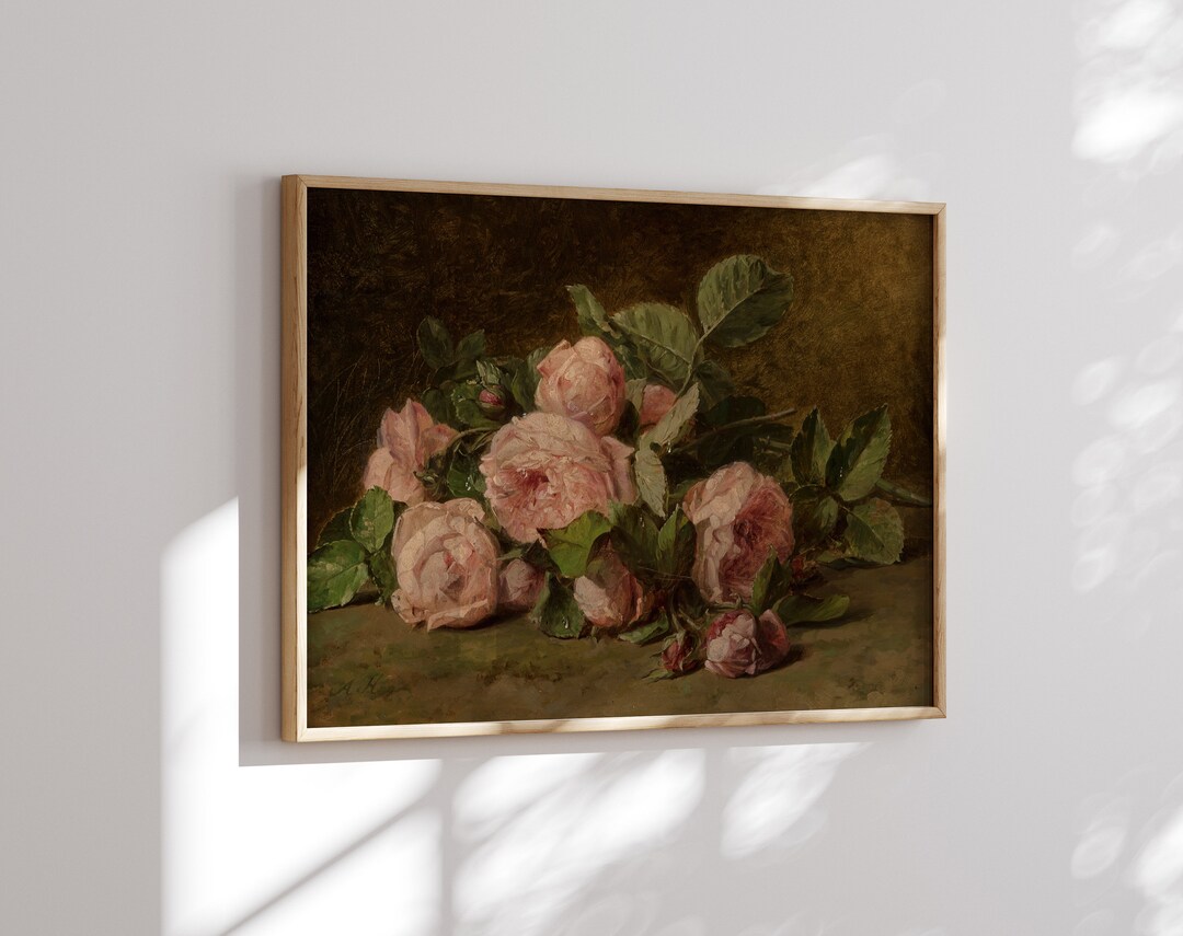 Pink Roses Vintage Painting, Vintage Art Print, Canvas Print Wall Art ...