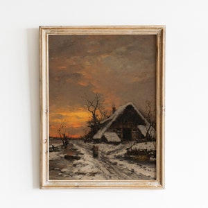 Evening winter landscape Vintage Painting, Vintage Art Prints, Canvas Print Wall Art, Digital Download, Old Paintings, Printed & Shipped