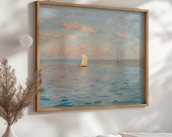 帆船のヴィンテージ絵画、ヴィンテージアートプリント、キャンバス