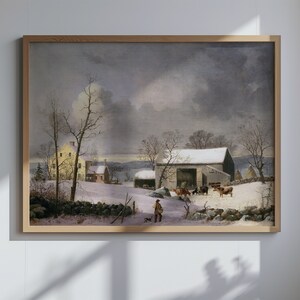Winter in the Country, Vintage Art Print, Canvas Print Wall Art, Digital Download, Old Painting Reproduction Printed & Shipped