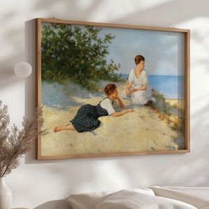 Women on the Beach Vintage Painting, Vintage Art Print, Canvas Print Wall Art, Digital Download, Old Painting Reproduction Printed & Shipped