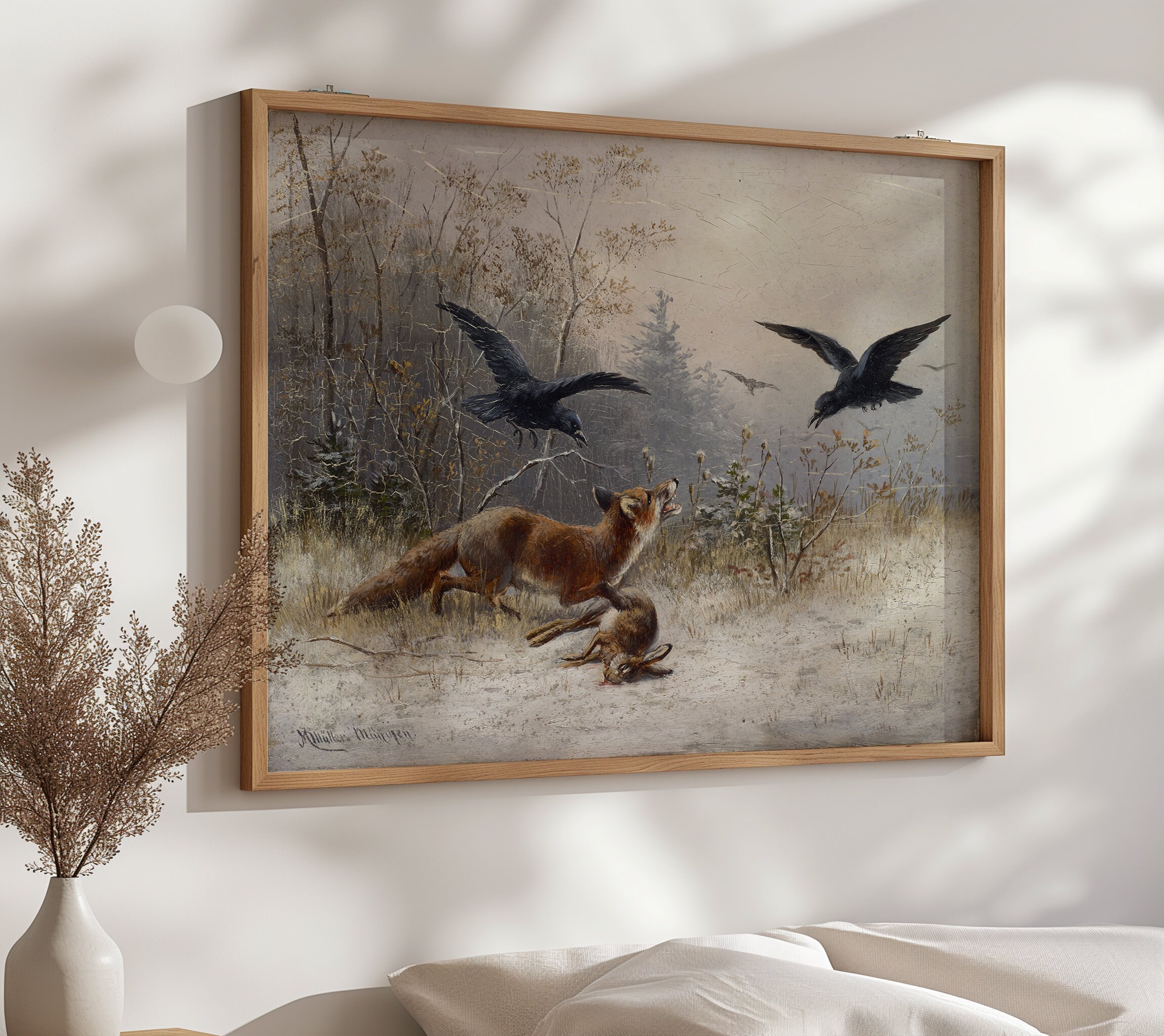 Fox Cathcing Rabbit Fox Chasing Rabbits Painting, Vintage Art Print, Canvas Print Wall Art ...