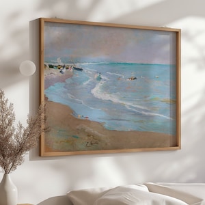 Valencia Beach Vintage Gemälde, Vintage Kunstdruck, Leinwanddruck Wandkunst, digitaler Download, alte Gemälde Reproduktion gedruckt und versendet