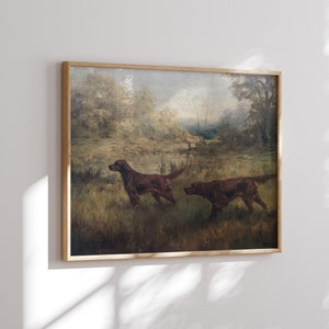 Irish Red Setter on Point, Vintage Kunstdruck, Leinwand Druck Wandkunst, digitaler Download, alte Gemälde Reproduktion gedruckt und ausgeliefert