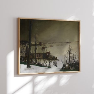 Winterlandschap Vintage schilderij, Vintage Art Print, Canvas Print Wall Art, Digitale Download, Oude schilderij reproductie afgedrukt en verzonden