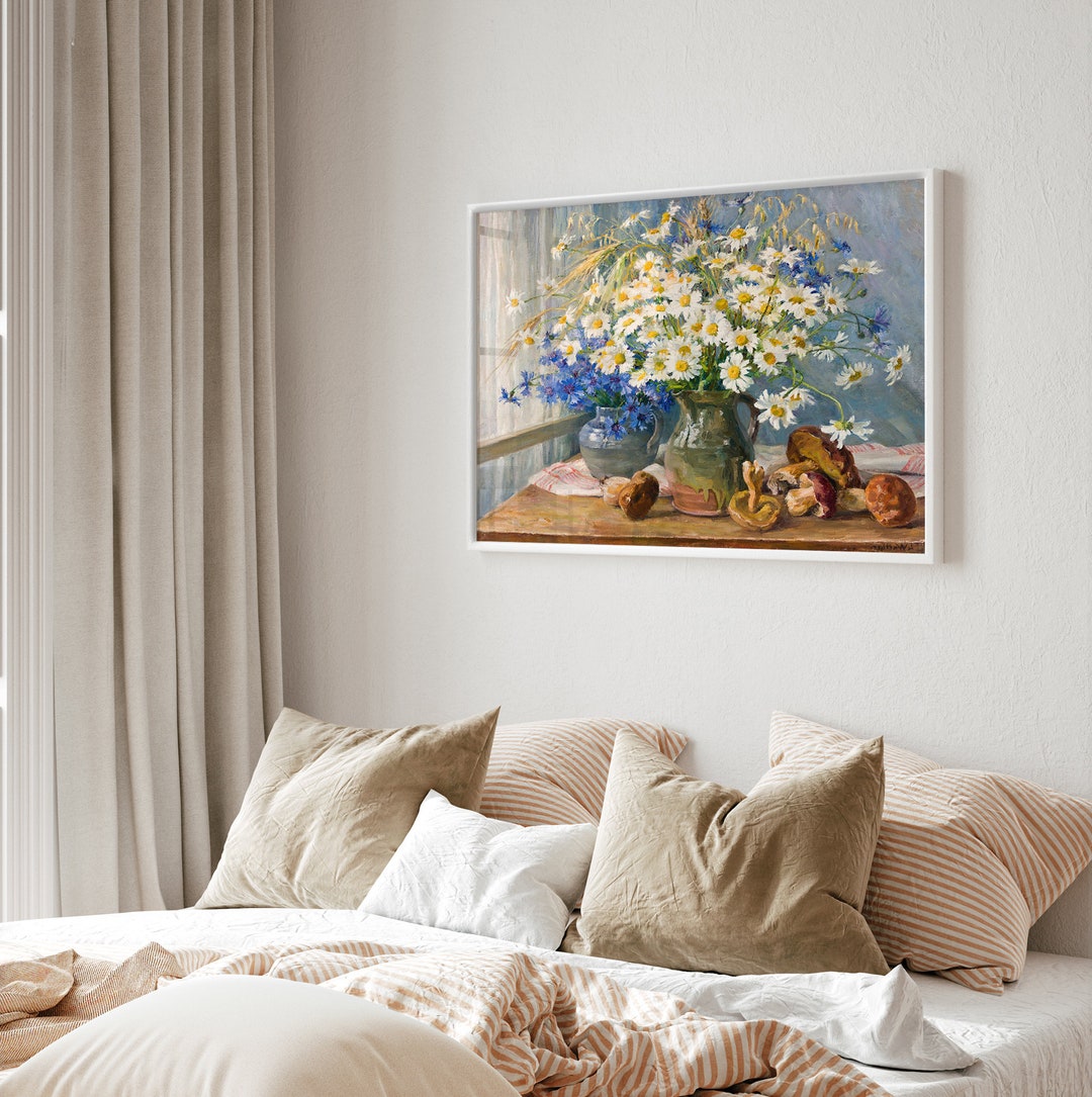 White Daisies Vintage Painting | Vintage Art Print | Canvas Print Wall ...
