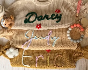 Schneller Versand! Benutzerdefinierte Babypullover, bestickte Pullover für Babys und Kleinkinder, handgestickte Namen und Buchstaben, Namensankündigungen