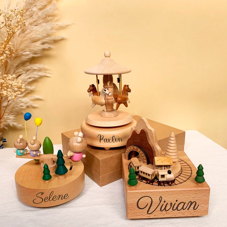 CustomWooden Train Music Box/Wooden Baby ToysPersonalized Wooden Music Box/Baby Boy Birthday Gifts for Kids/Baby Wooden Music Box image 5