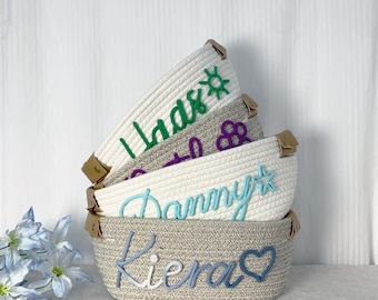 Baby Shower Gift Basket, Custom Baby Girl Boy Name Basket Gift, Rope Cotton Baby Gift Basket, Custom Baby Basket, Baby Name Gift