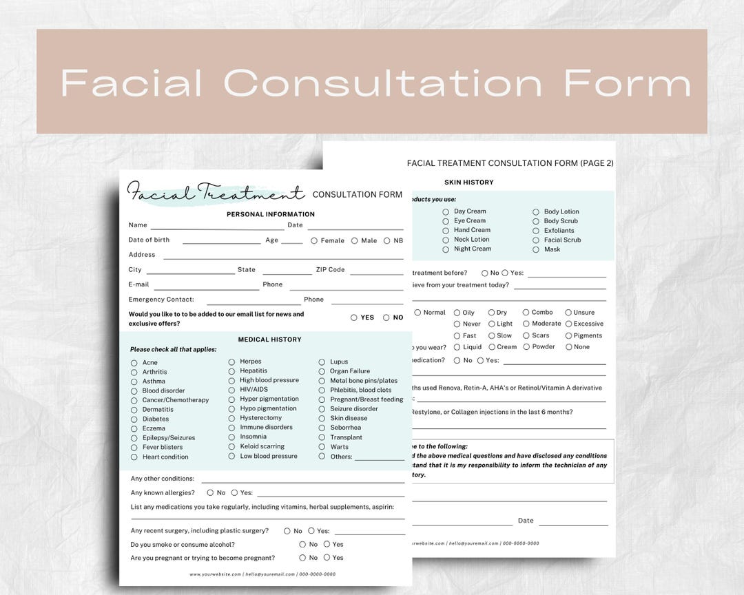 EDITABLE Facial Consultation Form, Client Intake Form,beauty Salon ...