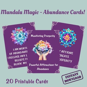 Tarjetas de abundancia de mandala imprimibles/ Descarga digital/ PDF / Abundancia financiera / Prosperidad / Tarjetas positivas / Manifestación / Magia de mandala