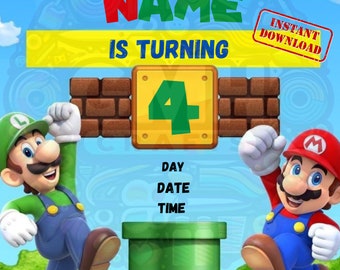 Invito di compleanno personalizzabile di Mario, festa per bambini (download digitale)