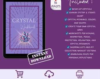 Crystal Planner Printable Instant Download Healing Workbook Crystal Journal Home Crystal Planner Digital Crystal Journal Crystal Inventory