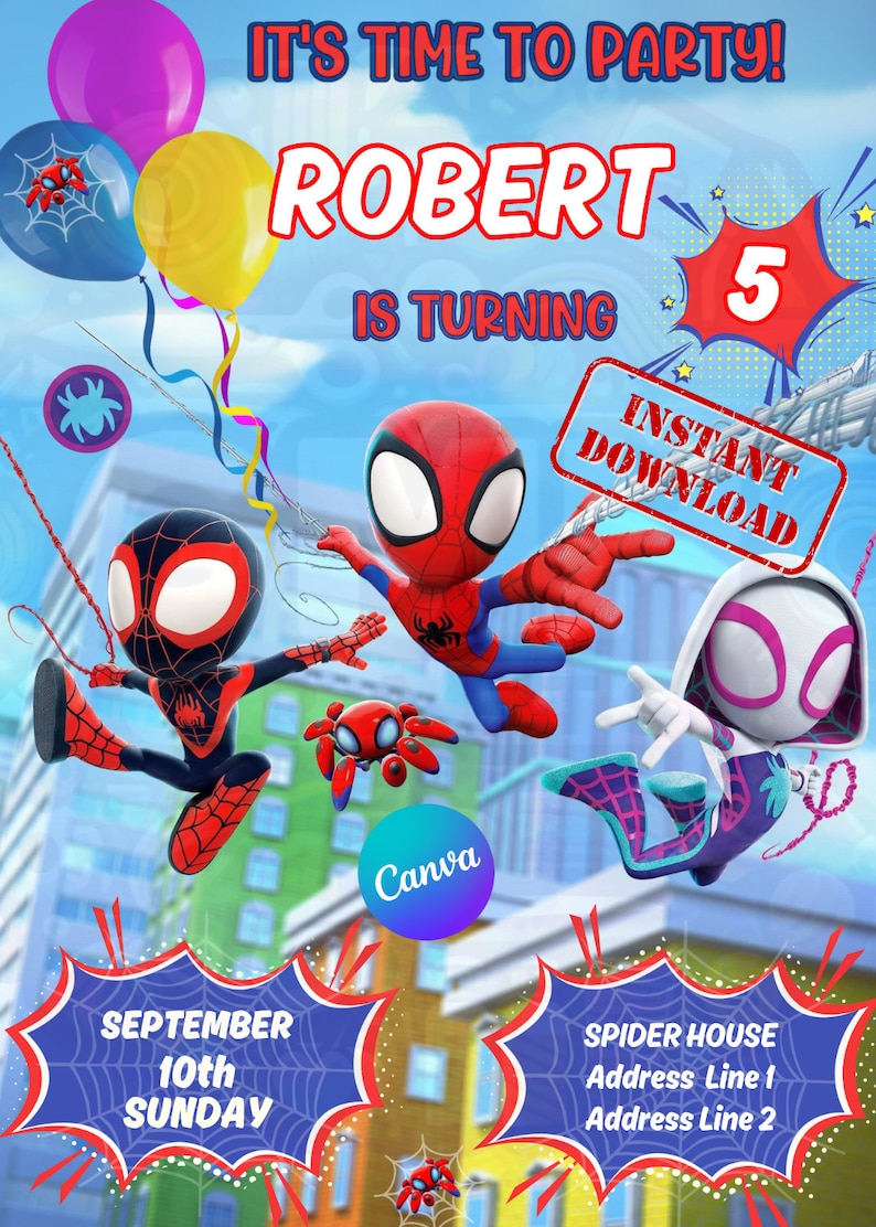 Invito di compleanno modificabile di Spidey Invito di Spidey e i suoi fantastici amici Festa di Spiderman Invito stampabile compleanno di Spidey immagine 1