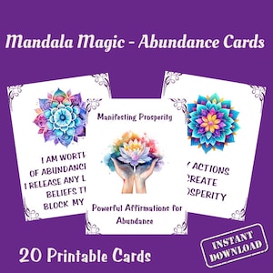 Tarjetas de abundancia de mandalas imprimibles / Tarjetas de afirmación de manifestación y prosperidad financiera / Descarga digital para riqueza y éxito