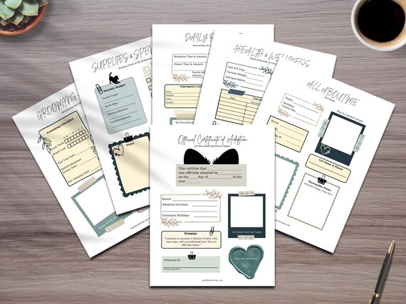 Printable Dog Planner Bundle, Health Record, Adoption Certificate (4 Sizes)