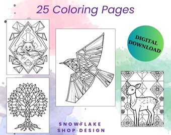 Dibujos geométricos para colorear / Diseños abstractos, alivio del estrés (descarga digital)