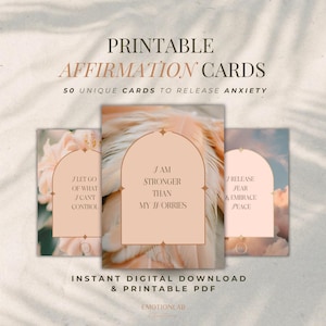 不安解消のためのアファメーションカード（印刷可能）｜パニックを解消し、感情を癒すデジタル自己啓発名言集