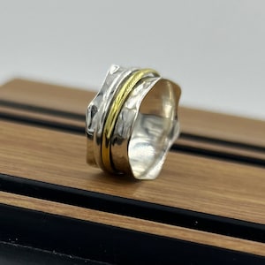 Hammered Silver Solid 925 Sterling Silver Designer Spinner Ring For Handmade Three Tone New Ring Cyber