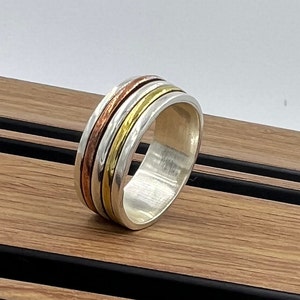 Solid 925 Sterling Silver Spinner Ring, Three Thick Fidget Band, Spinner Ring, Chunky Fidget Meditation Ring, Silver Ring Gift For Women