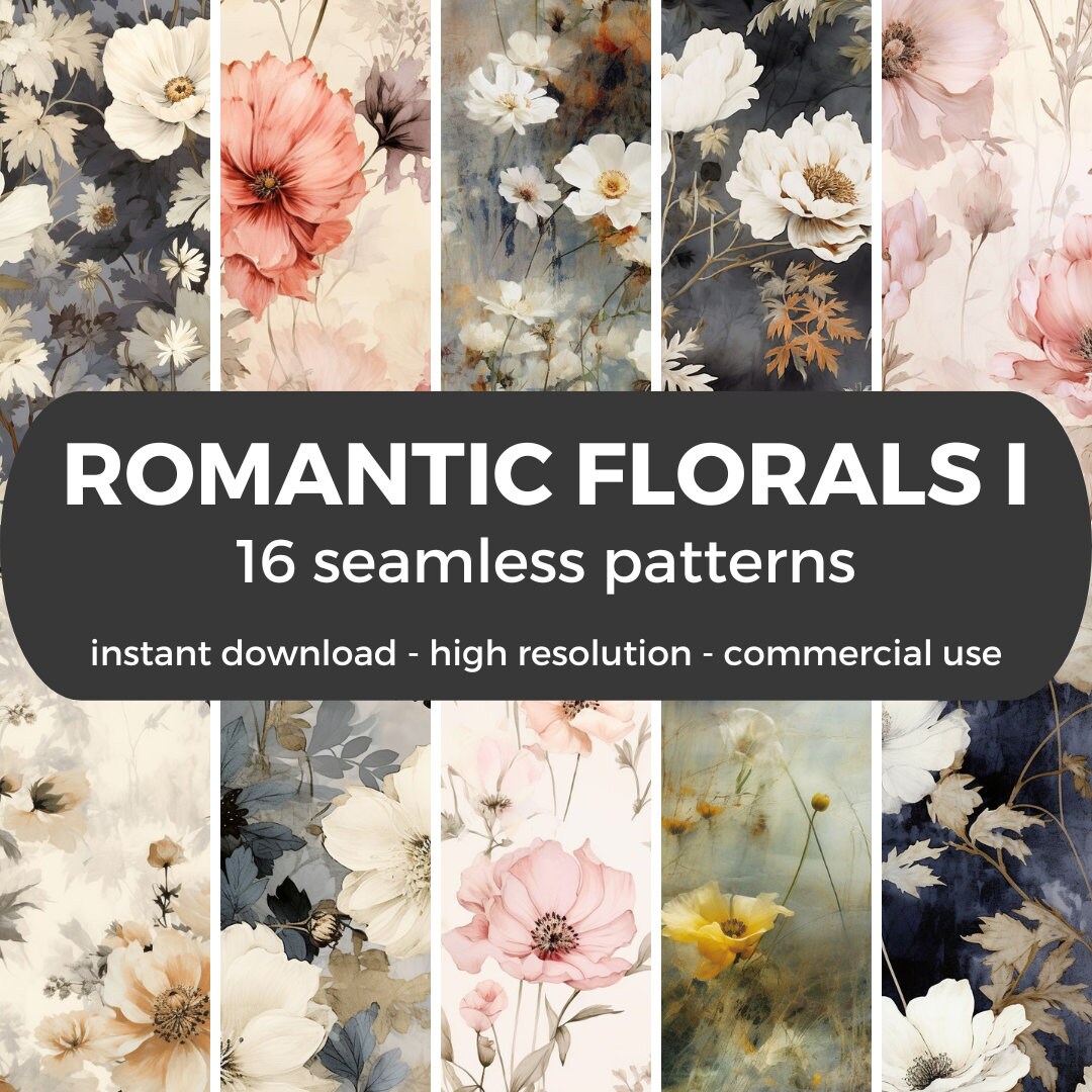 Romantic Floral Pattern – 16 Seamless Digital Papers (PNG) - Etsy