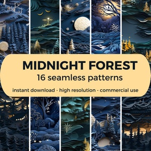 MIDNIGHT FOREST Digital Paper - seamless pattern instant digital download printable scrapbook paper PNG