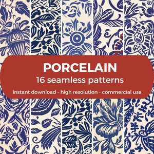 Papel digital PORCELAIN - padrão sem costura, download digital instantâneo, papel para scrapbook para impressão, PNG