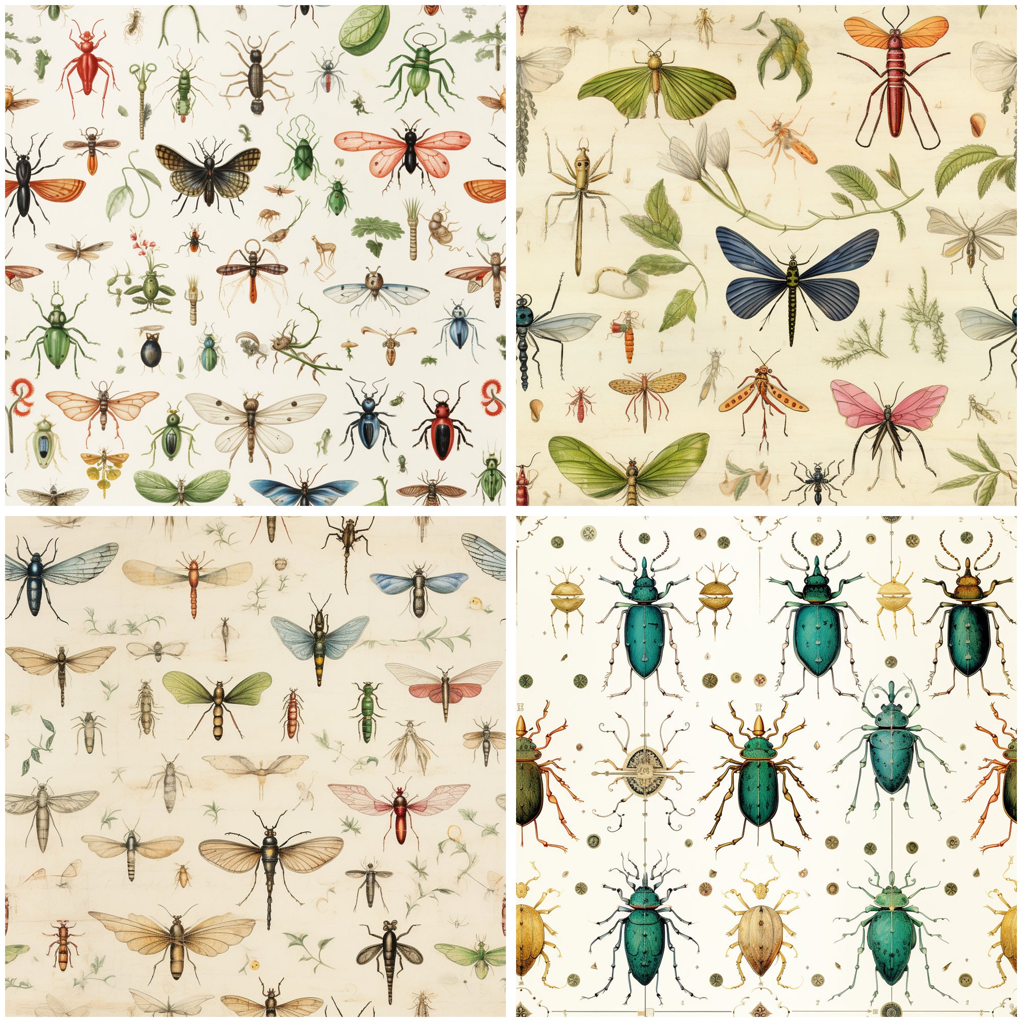 Pattern Insects Sheets Insect Seamless Pattern - Vintage Bug Design, Scrapbook Paper (digital ...