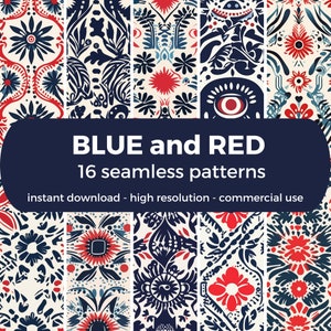 BLUE and RED Digital Paper - seamless pattern instant digital download printable scrapbook paper PNG
