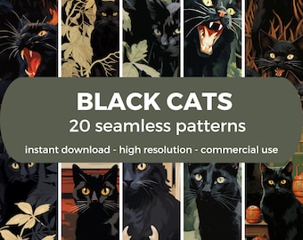 Black Cats Seamless Pattern - Printable Scrapbook Paper (Digital Download)