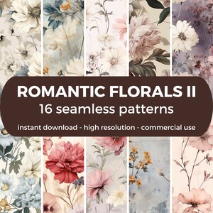 ROMANTIC FLORALS II - Digital Paper - nahtloses Muster sofortiger digitaler Download druckbare Scrapbook Papier png