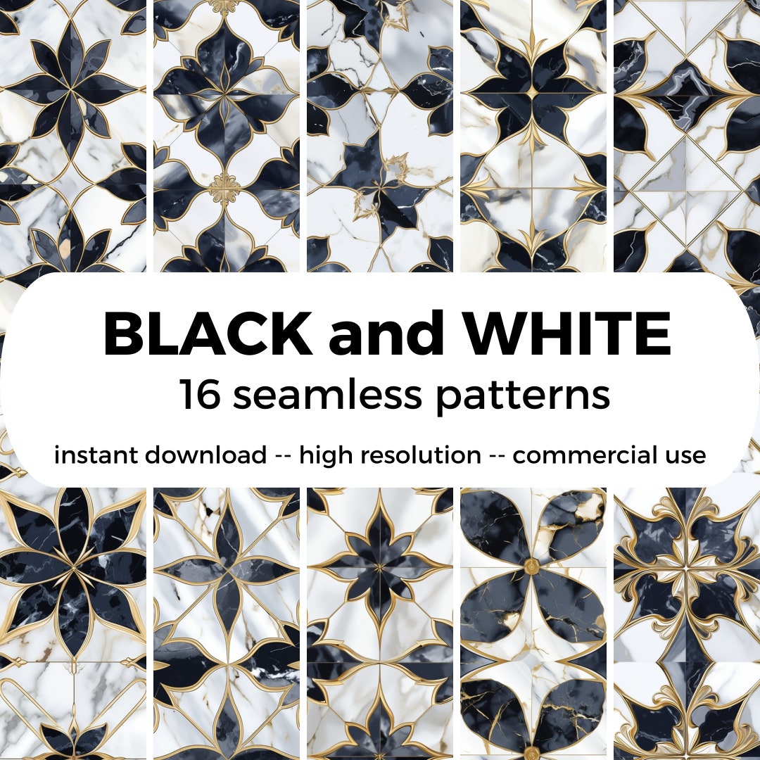 BLACK and WHITE - Tile Inspired Seamless Pattern (digital Download) - Etsy