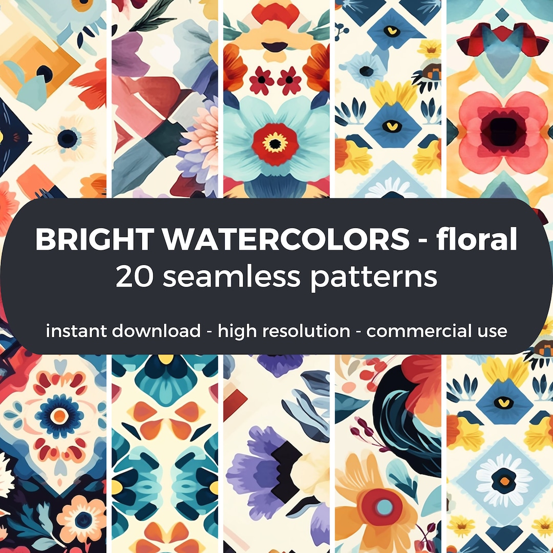 Floral Watercolor Digital Paper – 20 Seamless Patterns (PNG) - Etsy