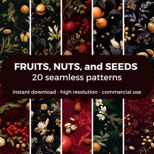 FRUITS, NUTS, and SEEDS Digital Paper - seamless pattern instant digital download printable scrapbook paper png