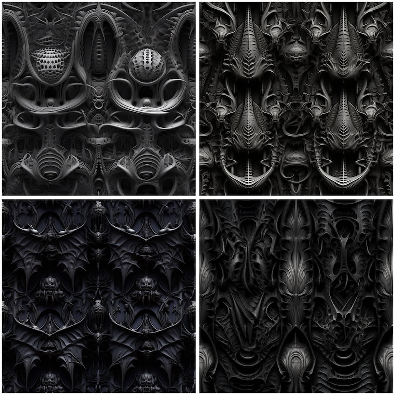 Biomechanical Seamless Pattern - Dark Organic Textures (digital ...