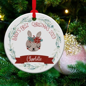 Baby&#39;s First Christmas Ornament, Personalized Baby Christmas Ornament, Baby Woodland Creature Custom Tree Ornament, Baby Shower Gift