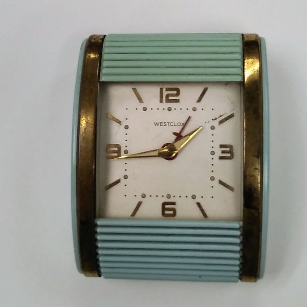 Westclox Alarm Clock in RARE Seafoam Green Travel Clock // 1950s